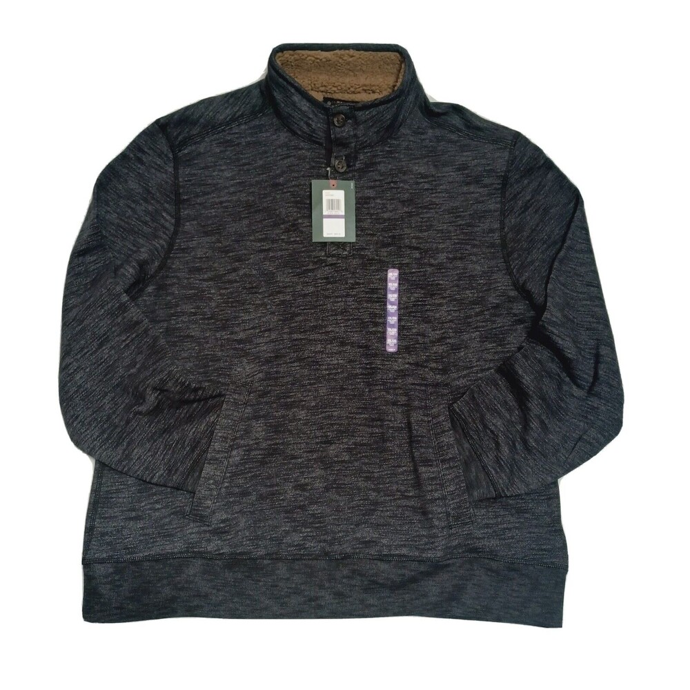 G.H Bass & Co. Canyon Button Mock Men's Size XXL Pullover Black/Grey Sweater